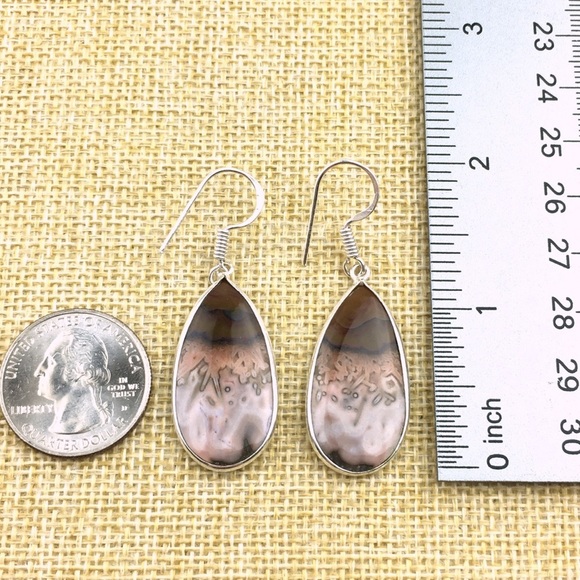 New Stick Agate Stone Silver Hook Earrings - Picture 4 of 7